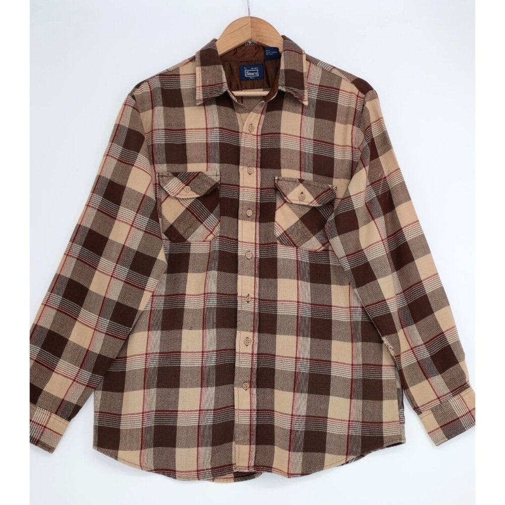 Sears Plaid Button-Up Flannel Shirt L Tall Vintage Y2K